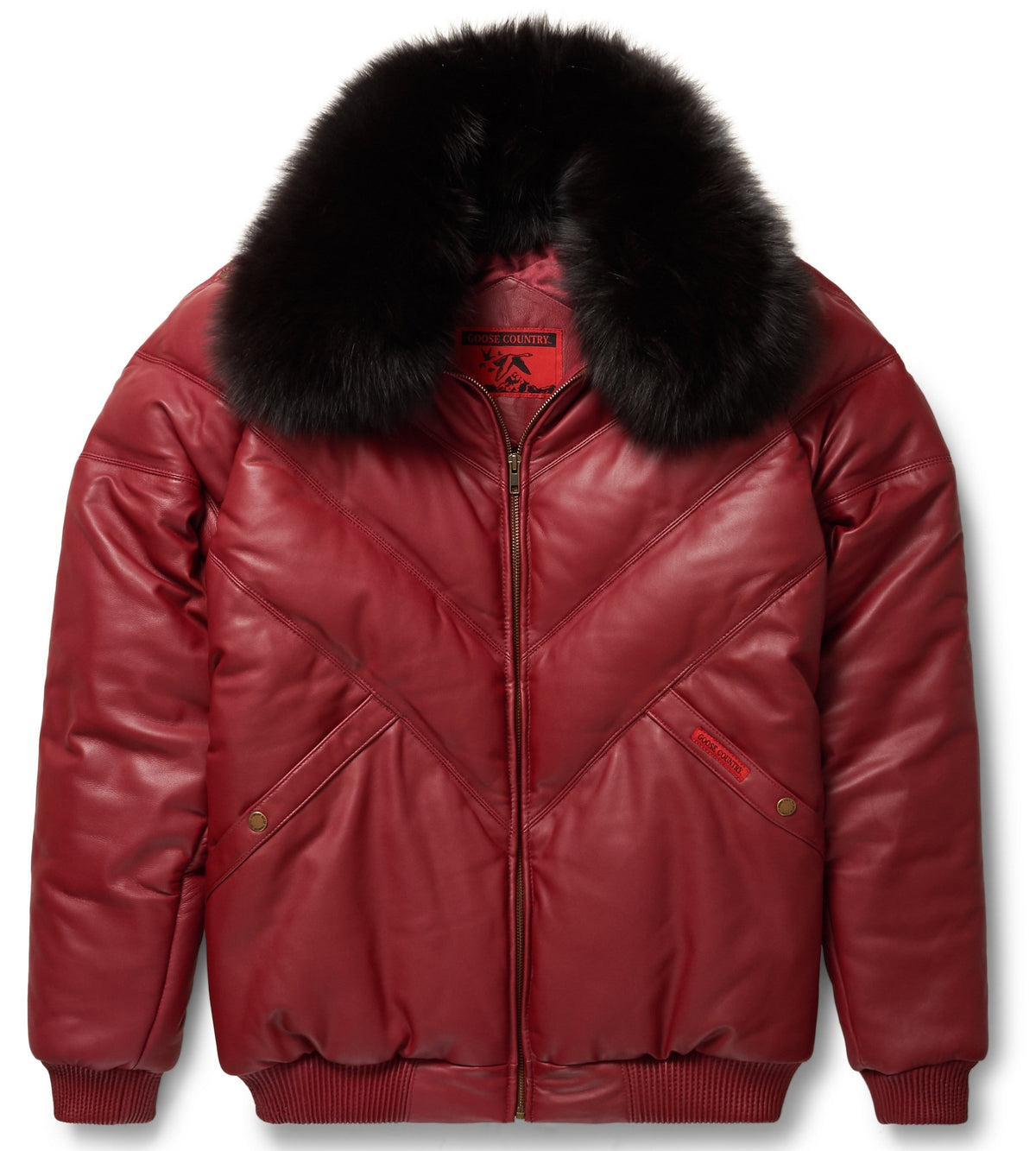• burgundy leather bomber jacket mens front view
