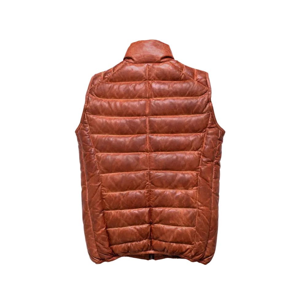 men's brown puffer sheepskin leather vest marek side angle