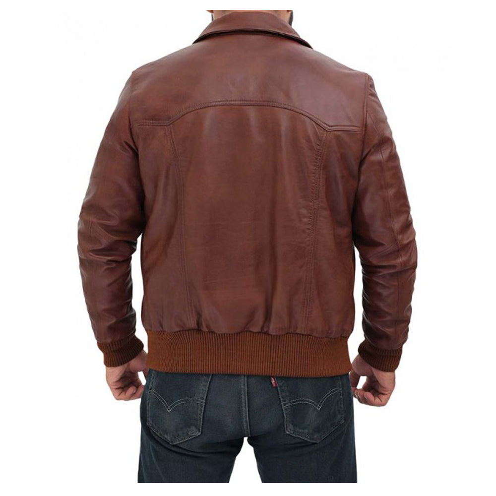 Mens Dark Brown Bomber Distressed Leather Jacket - AMSEL LEATHERS