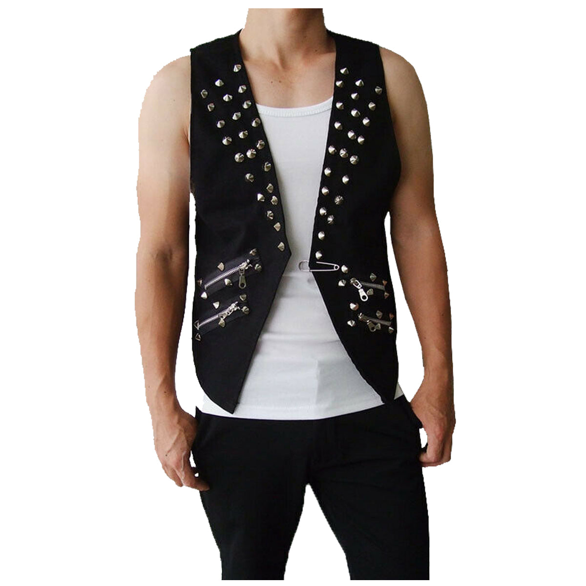 Mens Vest Rivet Slim Fit Jacket Waistcoat - AMSEL LEATHERS