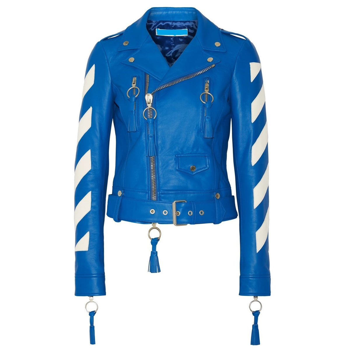 Women Cropped Blue Genuine Leather Fashion Jacket - AMSEL LEATHERS