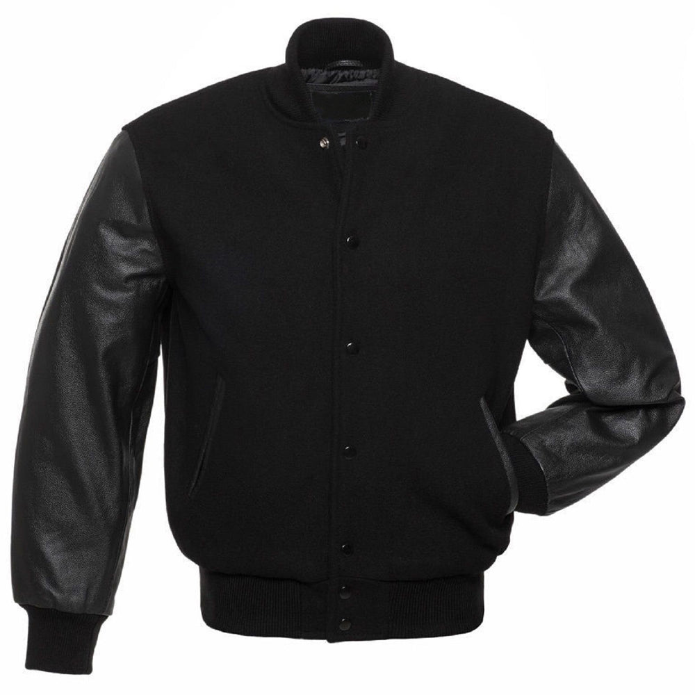 Black Varsity Wool Leather Jacket - AMSEL LEATHERS