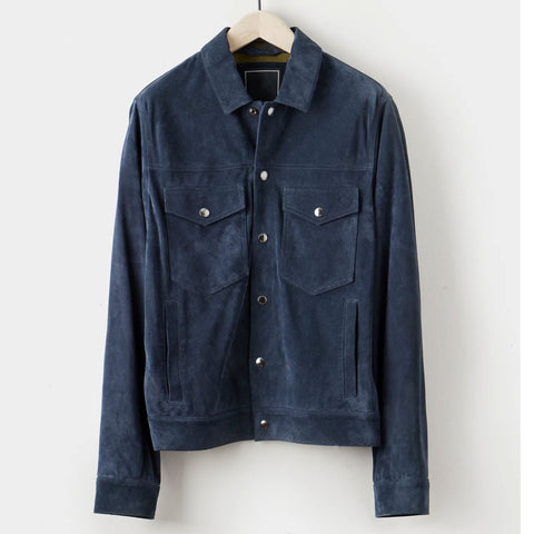 men's blue leather shirt marlow side angle
