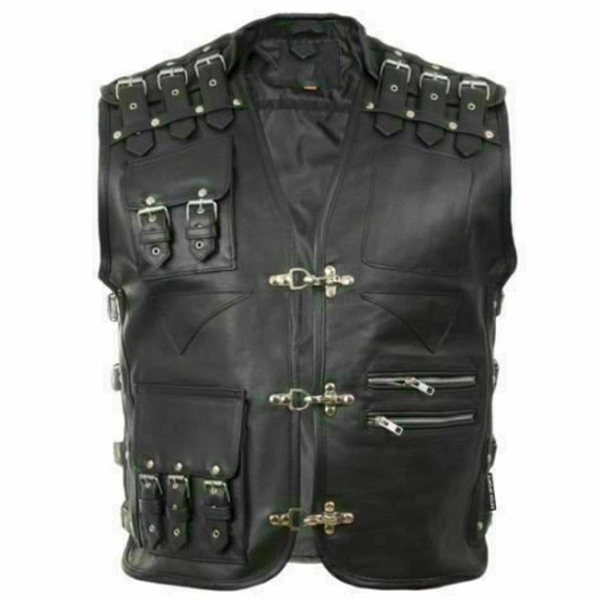 Mens Genuine Leather Heavy Buckled Rocker Biker Vest - AMSEL LEATHERS