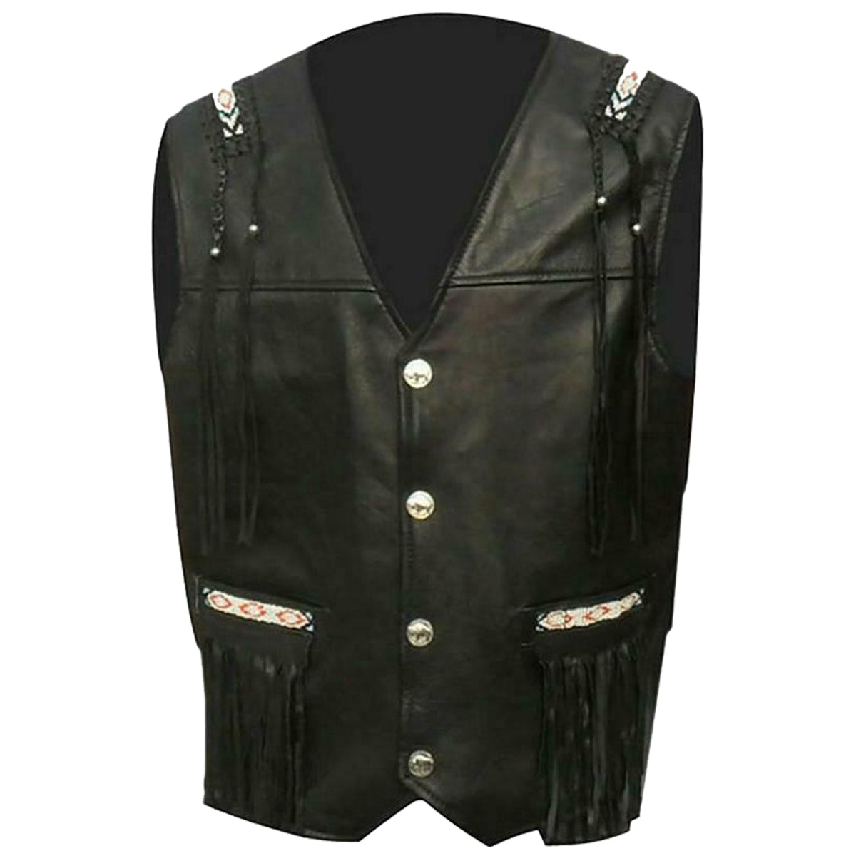 Men Native American Western Fringe Leather Vest - AMSEL LEATHERS