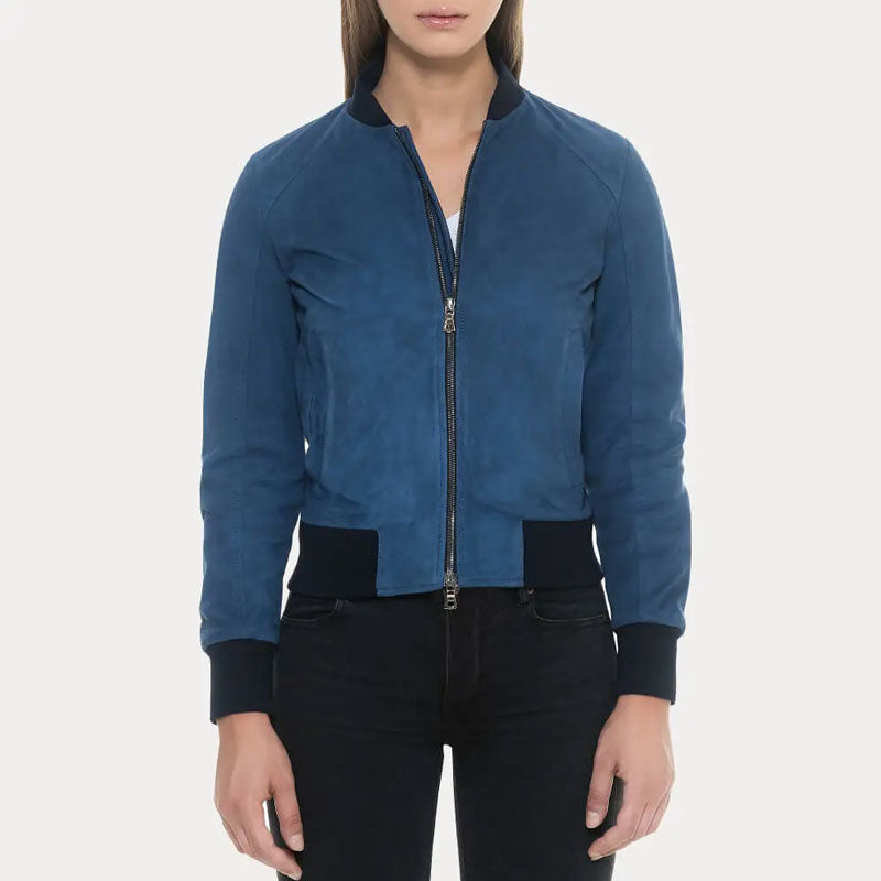 women's black suede leather jacket odette front view