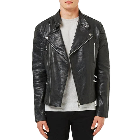 men's black lambskin leather bomber jacket marlow front view