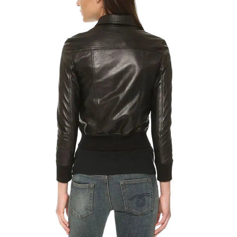 women's black leather shirt margot back view