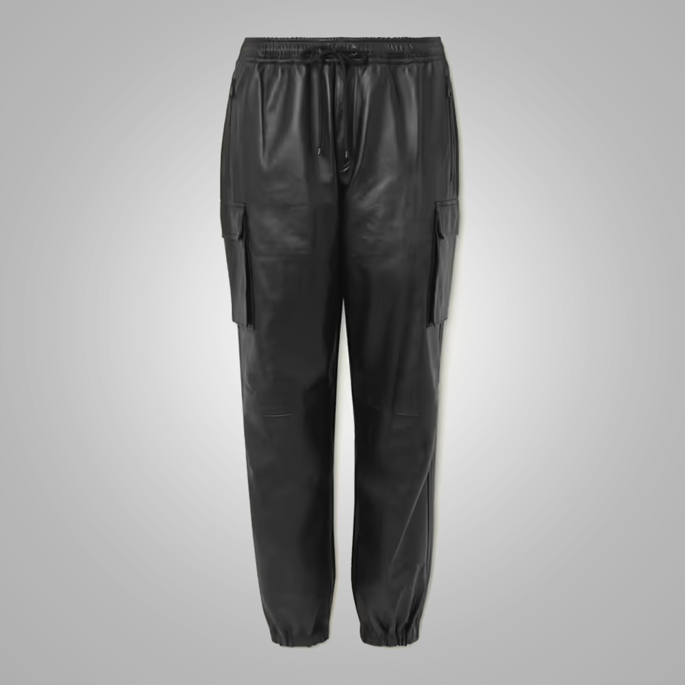 men's black sheepskin leather pants marius front view