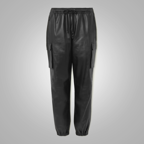 men's black sheepskin leather pants marius front view