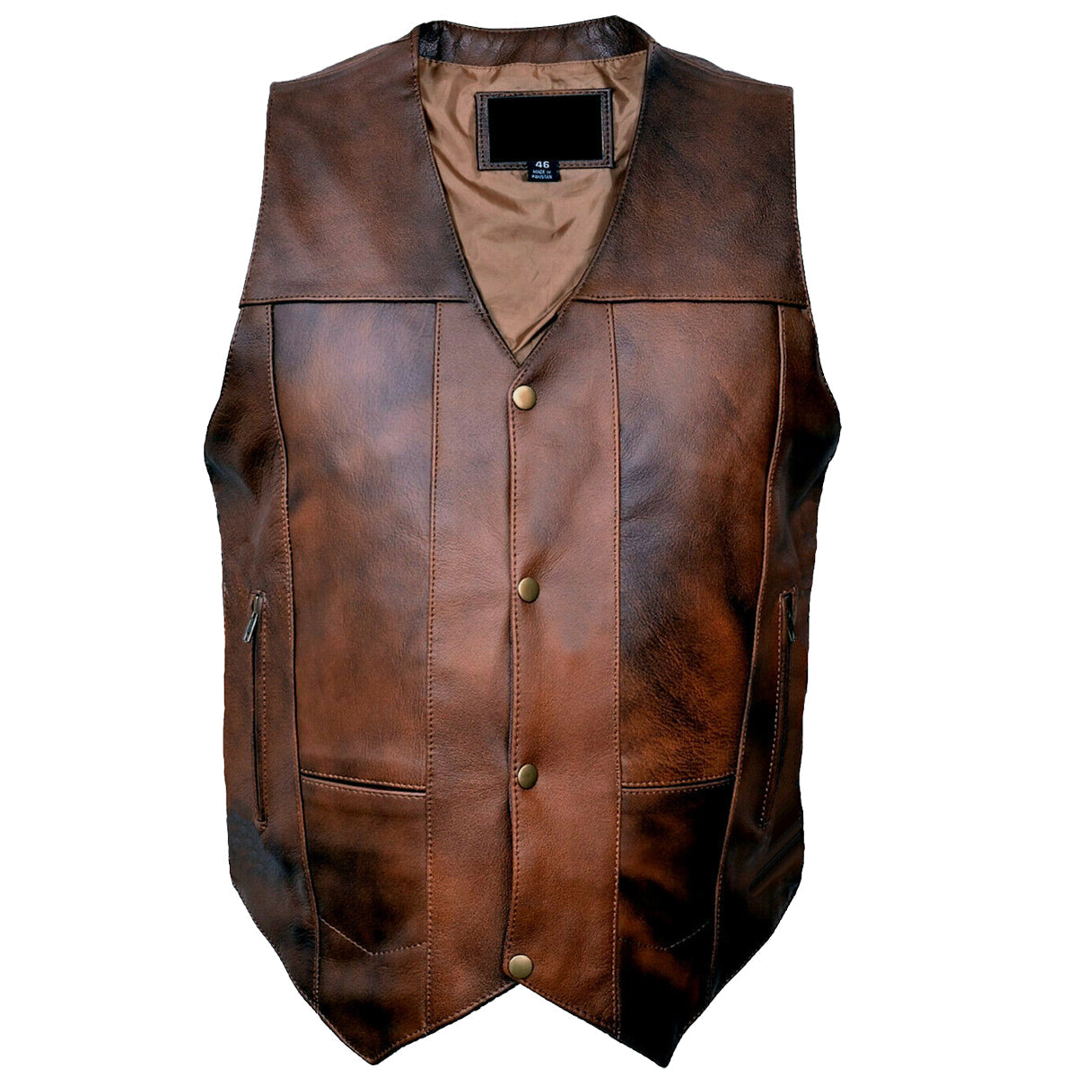 Men Wax Brown Cowhide Fashion Leather Vest - AMSEL LEATHERS