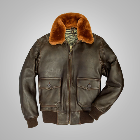 • brown g1 flight leather jacket mens front view
