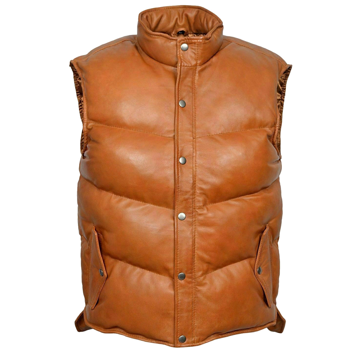 Men Puffer Gilets Body Warmer Brown Leather Vest - AMSEL LEATHERS