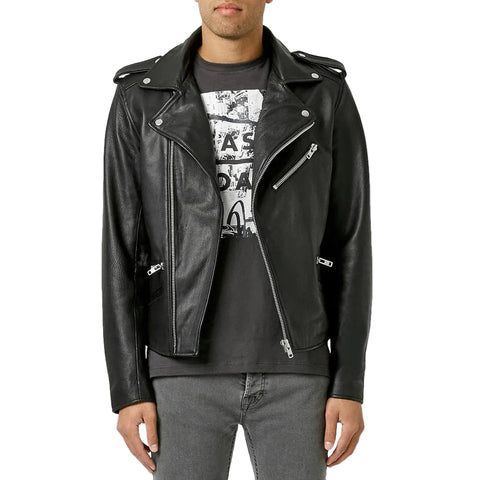 • black motorcycle leather jacket mens front view
