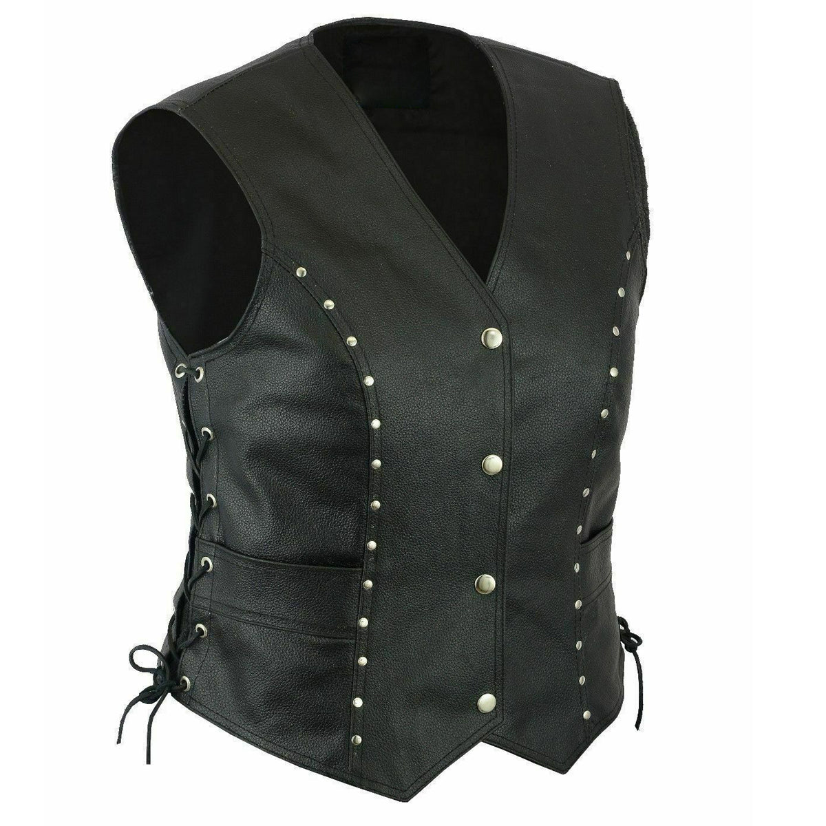 Punk Women Genuine Motorcycle Leather Vest - AMSEL LEATHERS