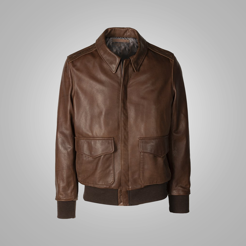 • brown a2 flight leather jacket mens front view
