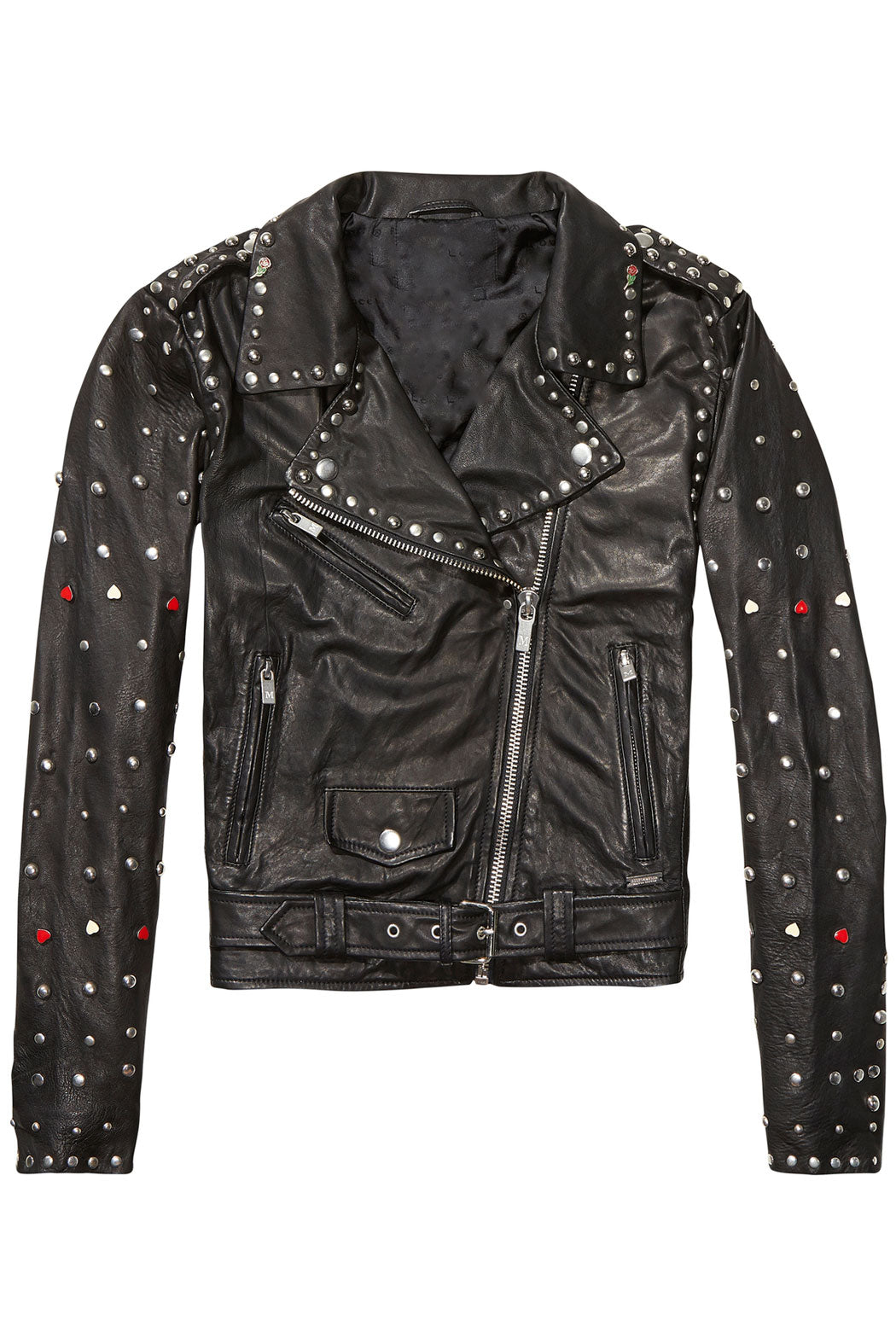 • womens spiked biker jacket sleeve studs detail
