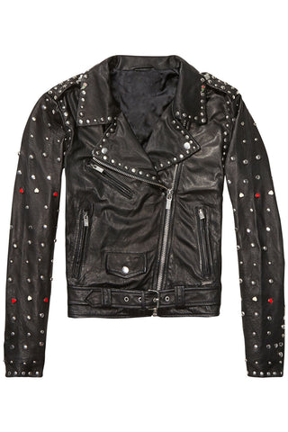 • womens spiked biker jacket sleeve studs detail
