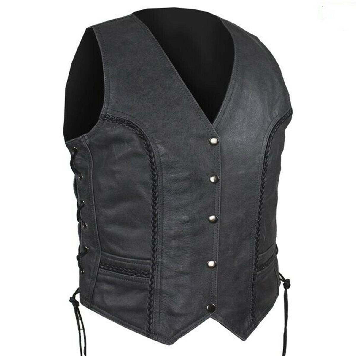 Women Motorcycle Leather Vest Native American Style - AMSEL LEATHERS