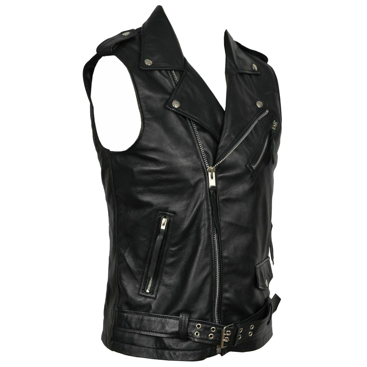 Men Classic Motorcycle Black Leather Vest - AMSEL LEATHERS