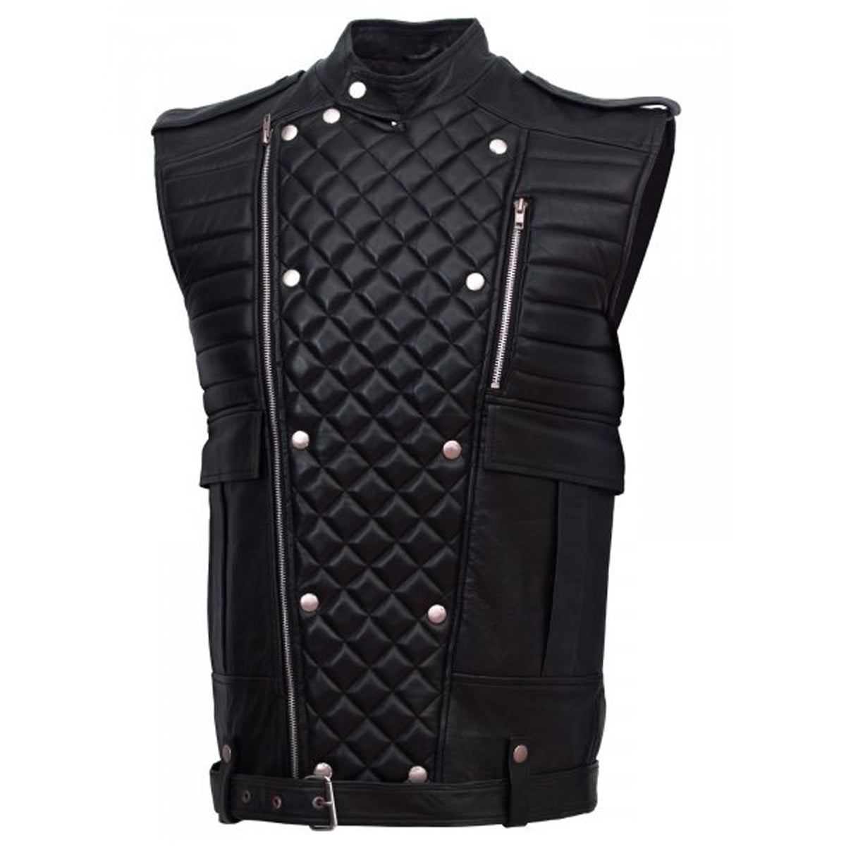 Men Double Brest Genuine Fashion Leather Vest - AMSEL LEATHERS