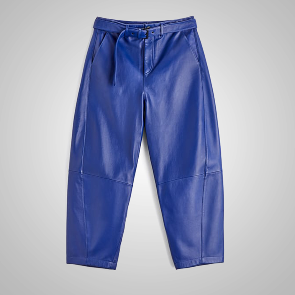 men's blue sheepskin leather pants alaric front view