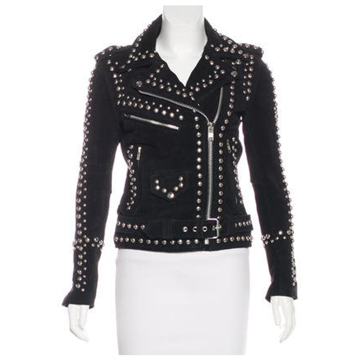 Women Studded Black Suede Leather Moto Jacket - AMSEL LEATHERS