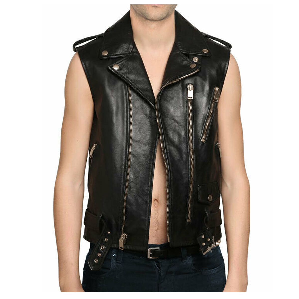 Men Genuine Lambskin Leather Motorcycle Club Vest - AMSEL LEATHERS