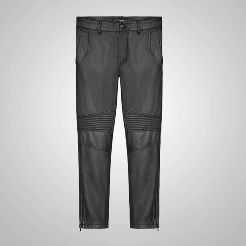 men's black sheepskin leather pants ronan front view