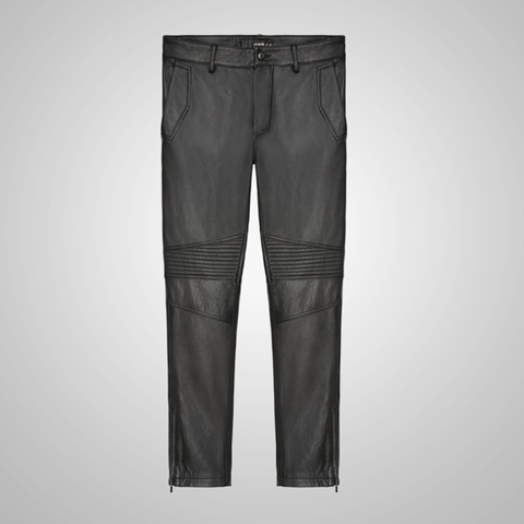 men's black sheepskin leather pants ronan front view