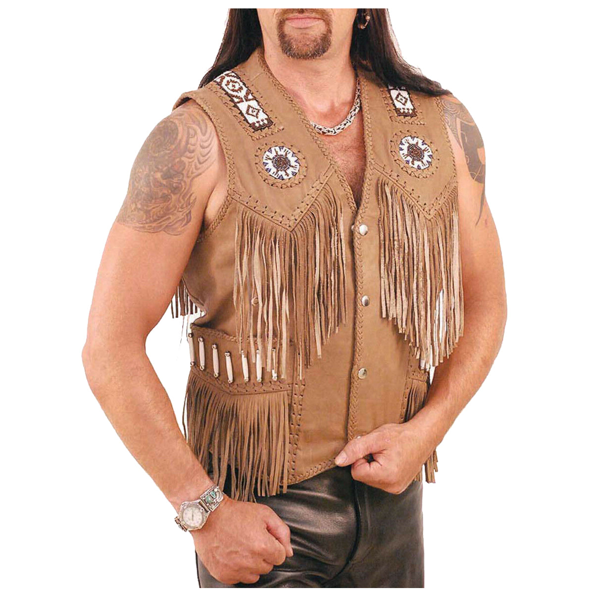 Native American Fringe Leather Waistcoat - AMSEL LEATHERS