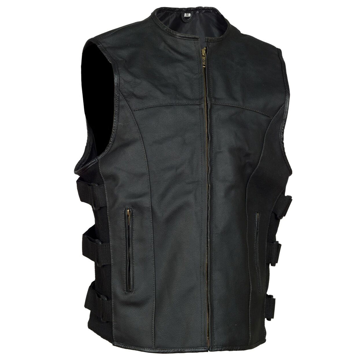 Men S.W.A.T Style Motorcycle Leather Vest - AMSEL LEATHERS