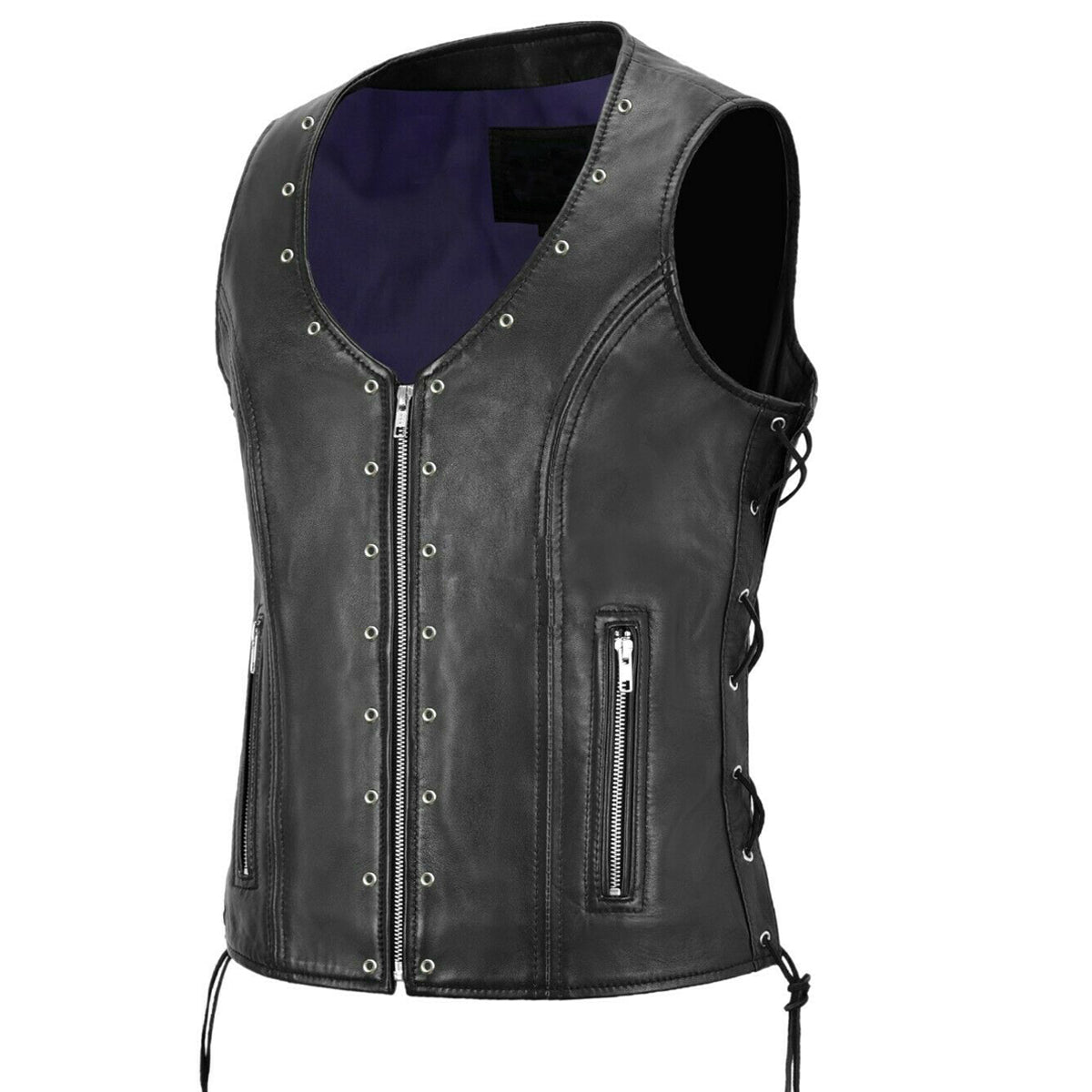 Punk Bikers Eyelet Leather Waistcoat - AMSEL LEATHERS