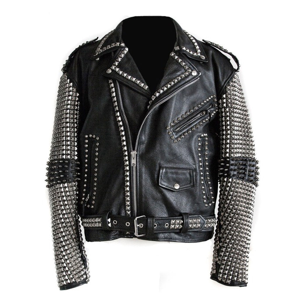 Punk Studded Leather Jacket Men Rock EMO Biker Design Stylish Jacket - AMSEL LEATHERS