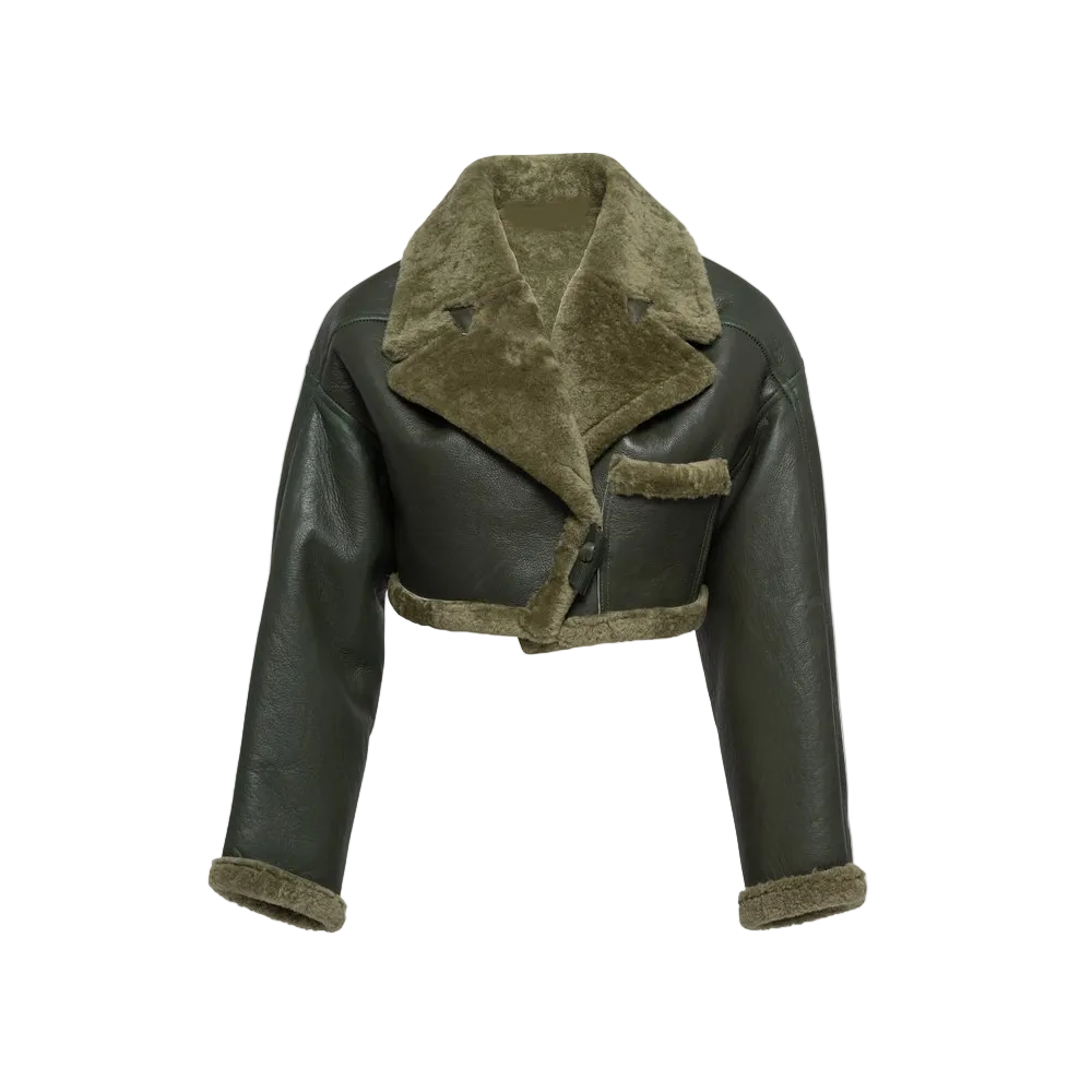 • womens green aviator bomber jacket front view
