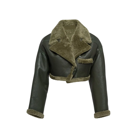 • womens green aviator bomber jacket front view
