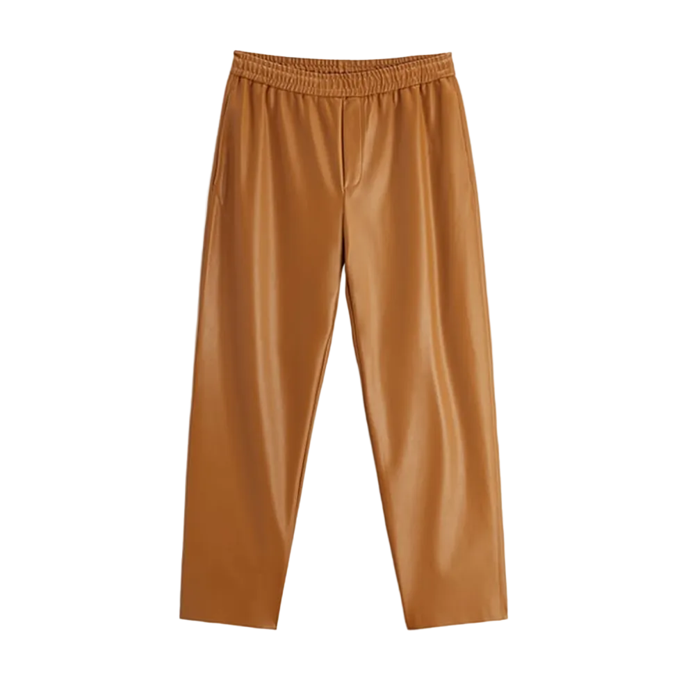 men's brown sheepskin leather pants marlow front view