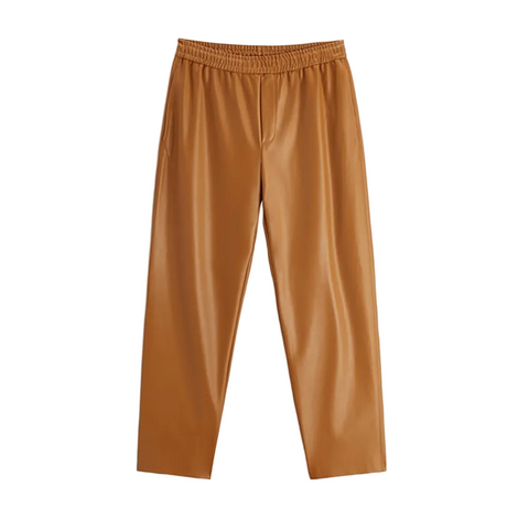 men's brown sheepskin leather pants marlow front view