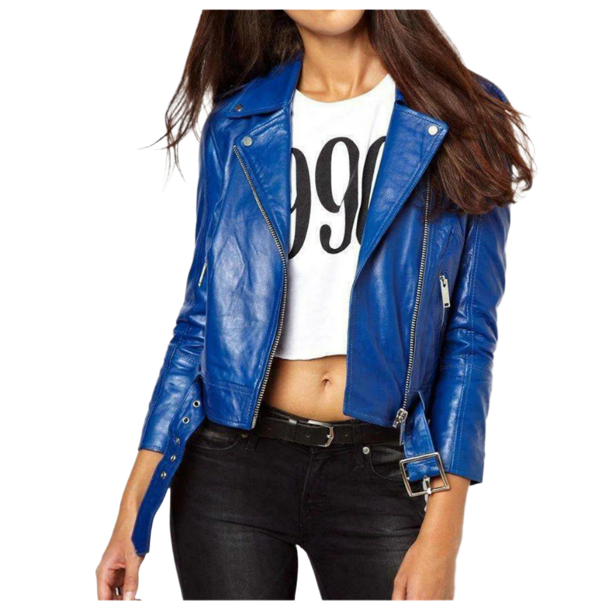 Women Classic Blue Motorbike Fashion Leather Jacket - AMSEL LEATHERS