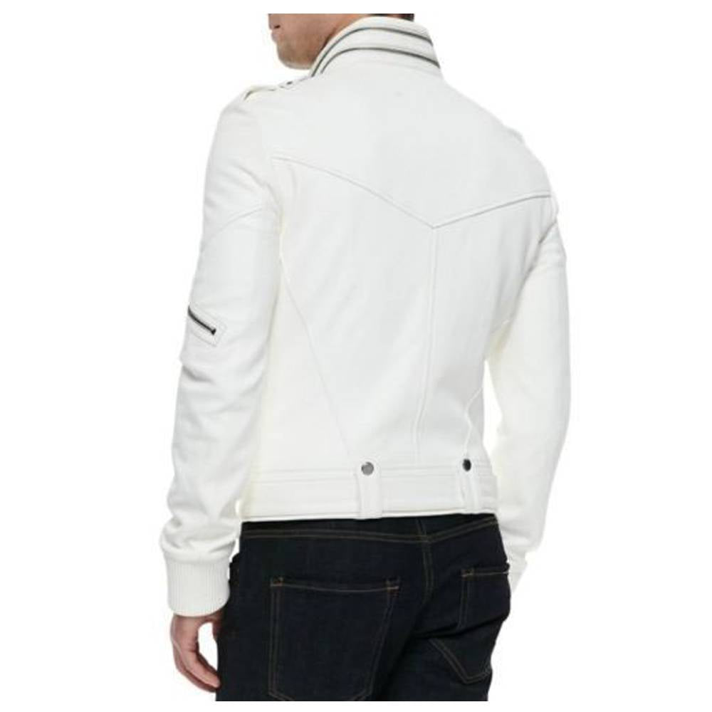 Men's White Leather Racer Moto Biker Jacket – Stylish & Durable - AMSEL LEATHERS