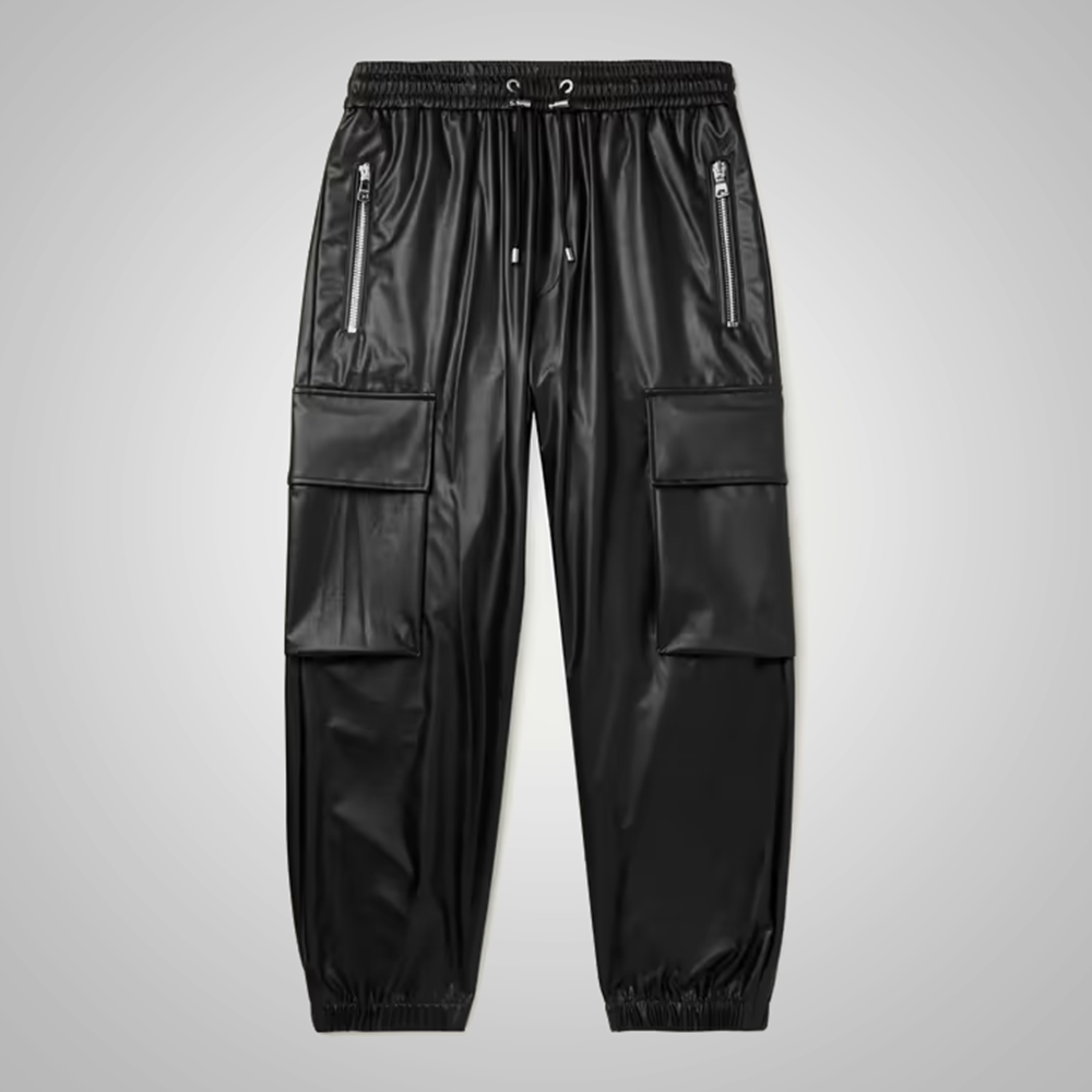 • black sheepskin leather pants mens skinny front view
