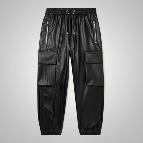 • black sheepskin leather pants mens skinny front view
