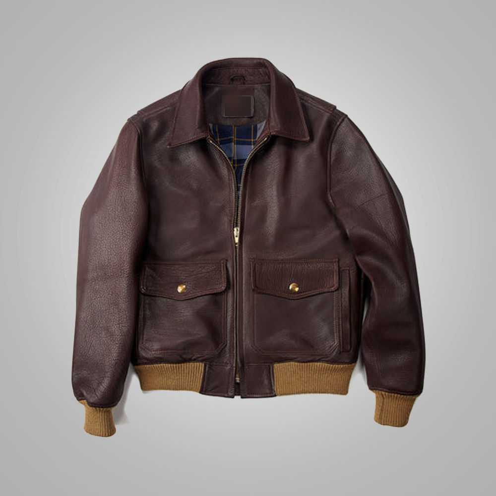 men’s sheepskin leather aviator jacket front view