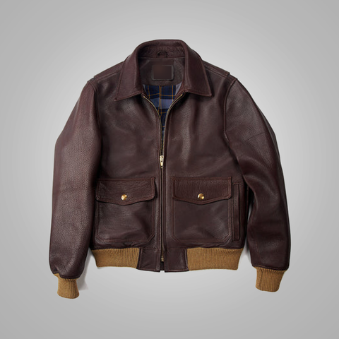 men’s sheepskin leather aviator jacket front view