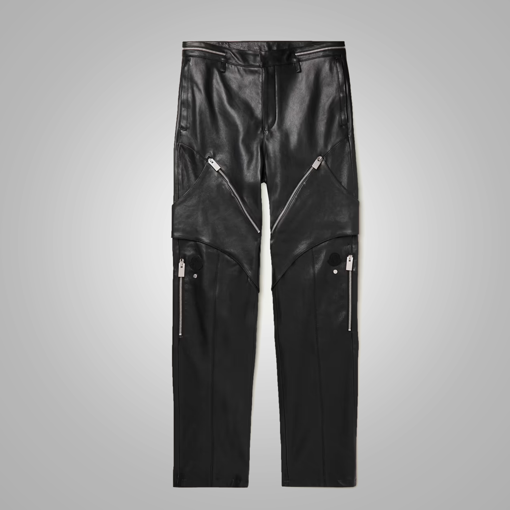 men's black sheepskin leather pants dorian front view