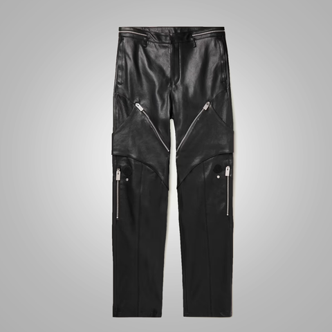 men's black sheepskin leather pants dorian front view