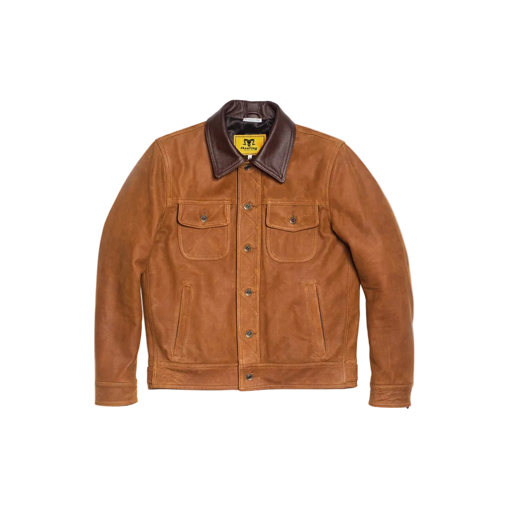 men's brown fringe suede leather jacket leif front view