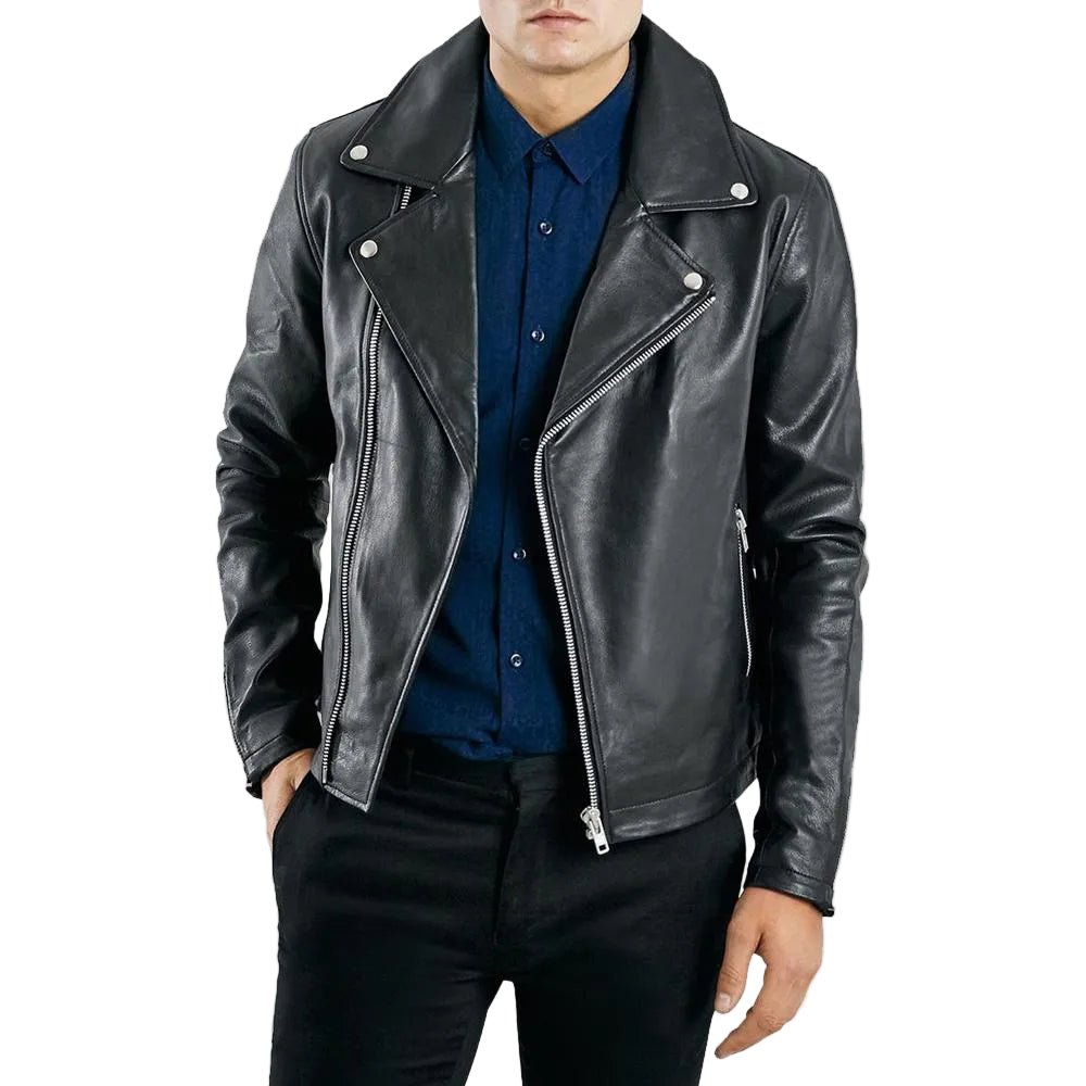 men's black lambskin leather bomber jacket alaric front view