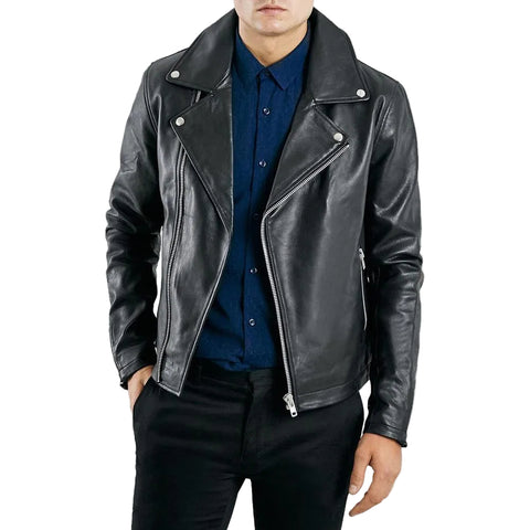 men's black lambskin leather bomber jacket alaric front view