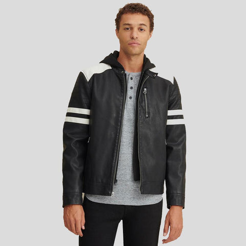 • black biker leather jacket mens front view
